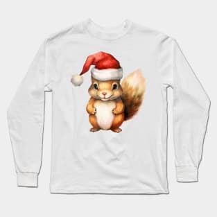 American Red Squirrel in Santa Hat Long Sleeve T-Shirt